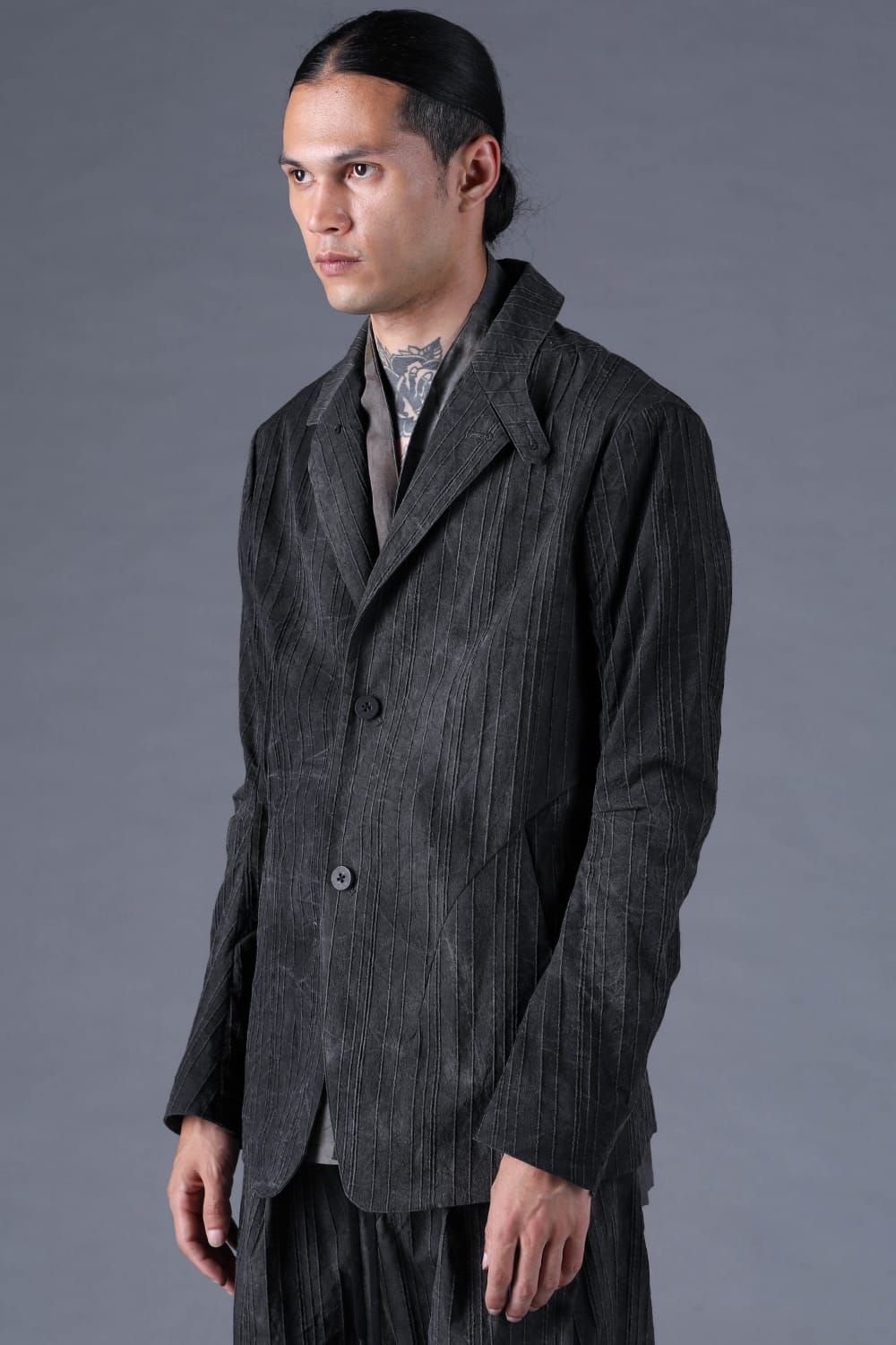 《2027SS先行予約分》Mura-Dye Dobby Stripe Tailored Jacket"Charcoal" / ムラ染トビーストライプテイラードジャケット"チャコール"