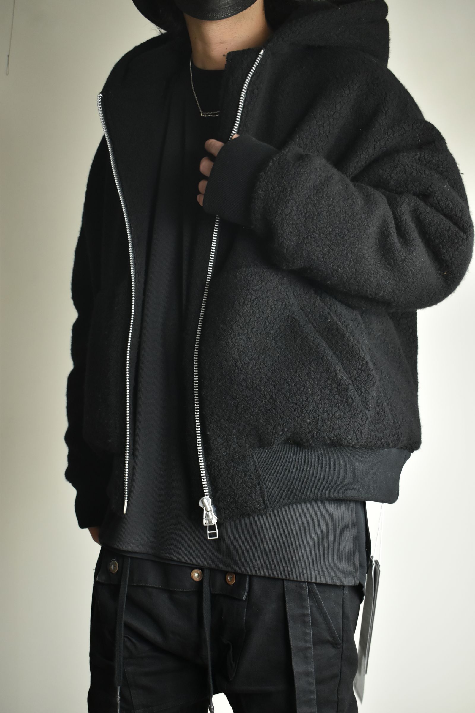 《2026AW先行予約》Sheep Pile Knit Padded Hoodie"Black / Khaki" / シープパイルニットパデッドフーディ"ブラック / カーキ"