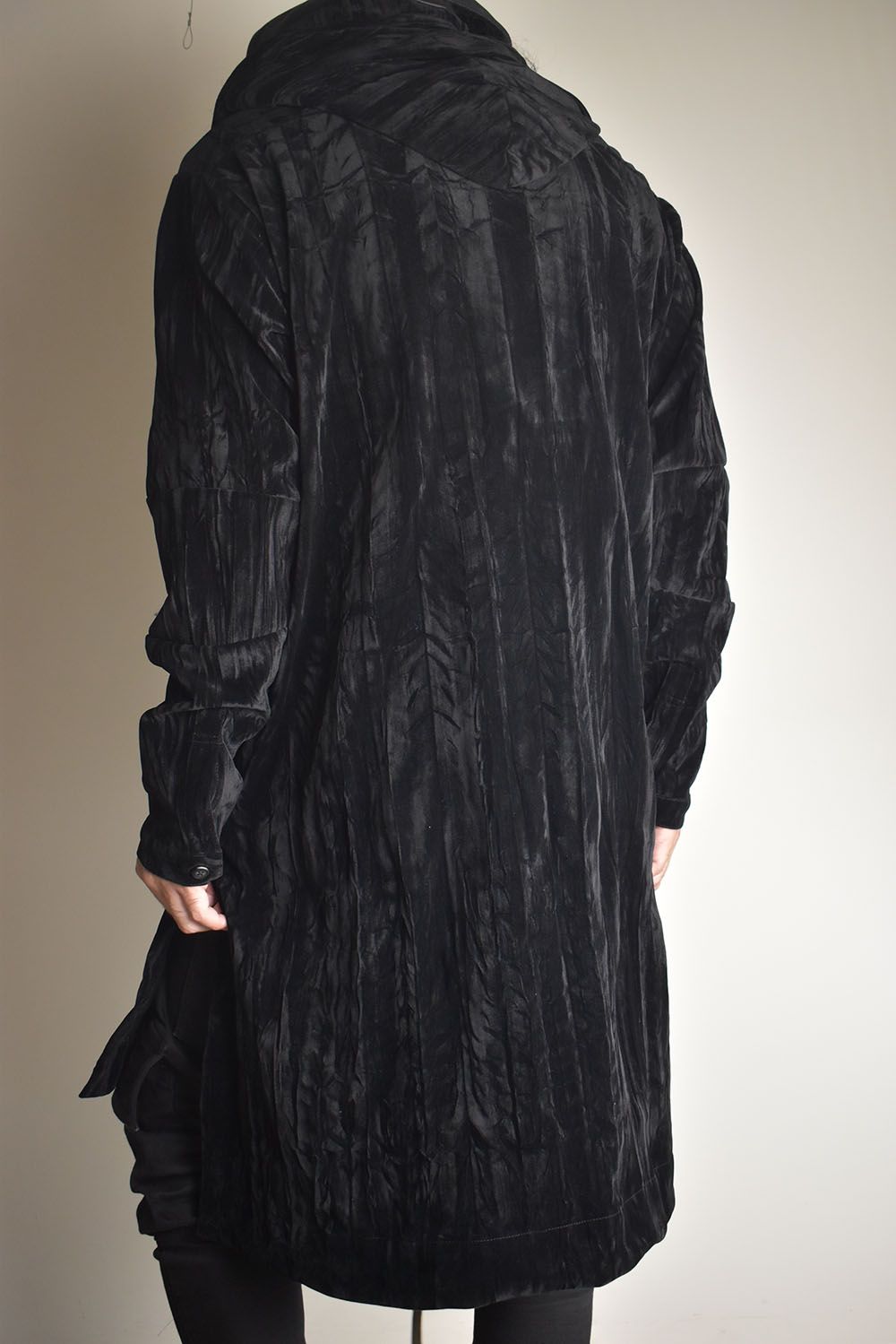 Washer Velour Hooded Long Jacket"Black" / ワッシャーベロアフーデッドロングジャケット"ブラック"