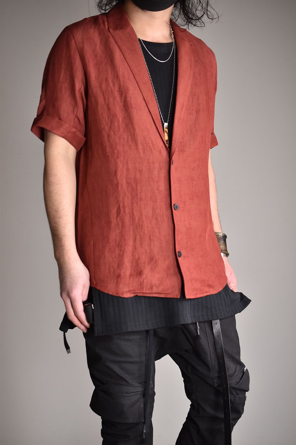Linen×Rayon Tailor Shirts"Brick"/リネン×レーヨン塩縮染半袖テーラーシャツ"ブリック"