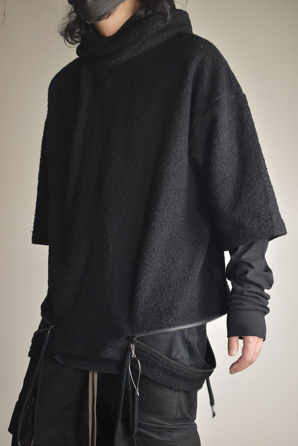 Loop Knit Oversized Layered Hooded Pullover"Black" / ループニットオーバーサイズレイヤードフーデッドプルオーバー"ブラック"