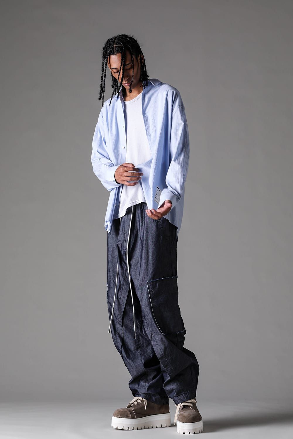 《2027SS先行予約》Cotton Nylon Wide Cargo Pants"Navy" / コットンナイロンワイドカーゴパンツ"ネイビー"