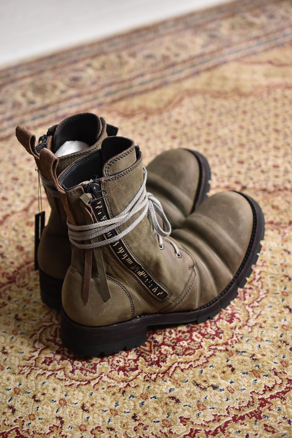 Horse Leather Lace Up Combat Boots"Khaki"/ホースレザーレースアップコンバットブーツ"カーキ"