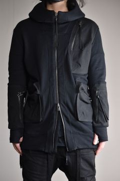 Dimple Cotton Ripstop Hooded Jacket"Black"/無撚糸裏毛×ディンプルコットンリップストップフーデッドジャケット"ブラック"