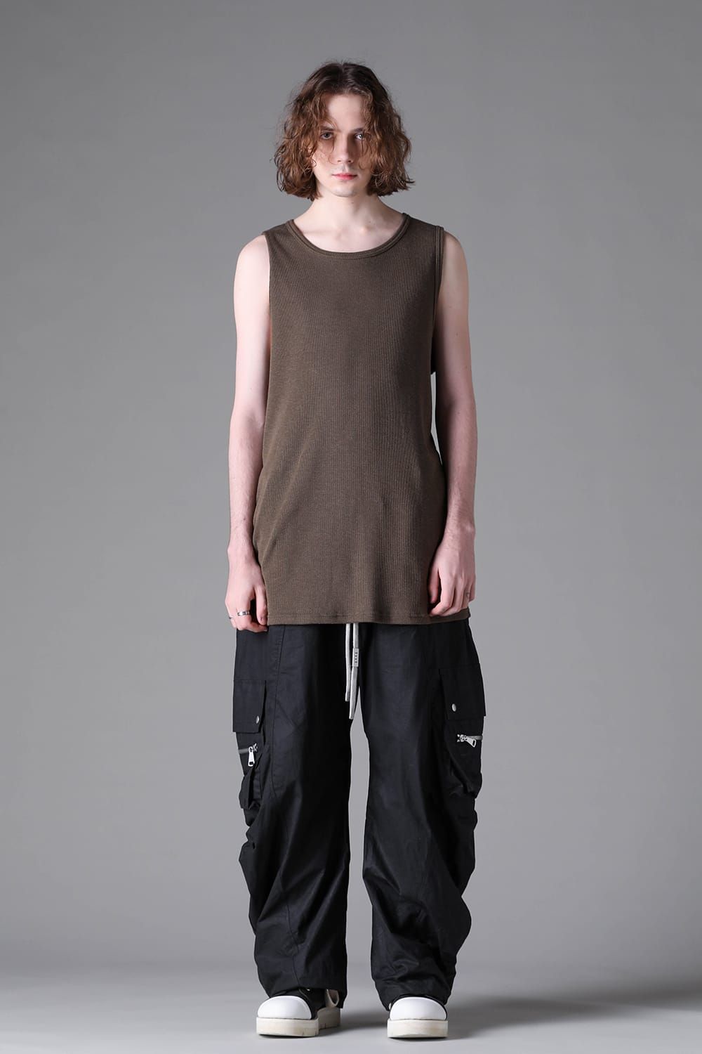 《2026AW先行予約》Back Printed Waffle Jersey Long Tank Top"Black / D.Grey / Ivory /Khaki"バックプリントワッフルジャージーロングタンクトップ"ブラック/ダークグレー/アイボリー/カーキ"