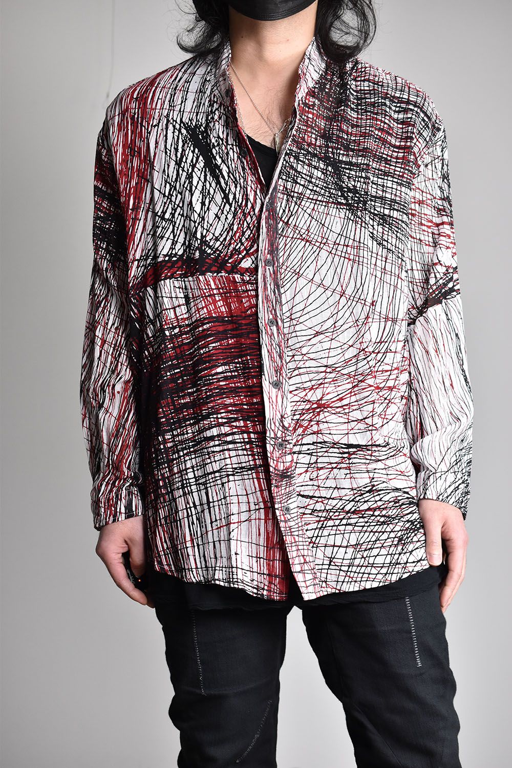 Print Oversized  Shirts"Black×Red"/プリントオーバーサイズシャツ"ブラック×レッド"