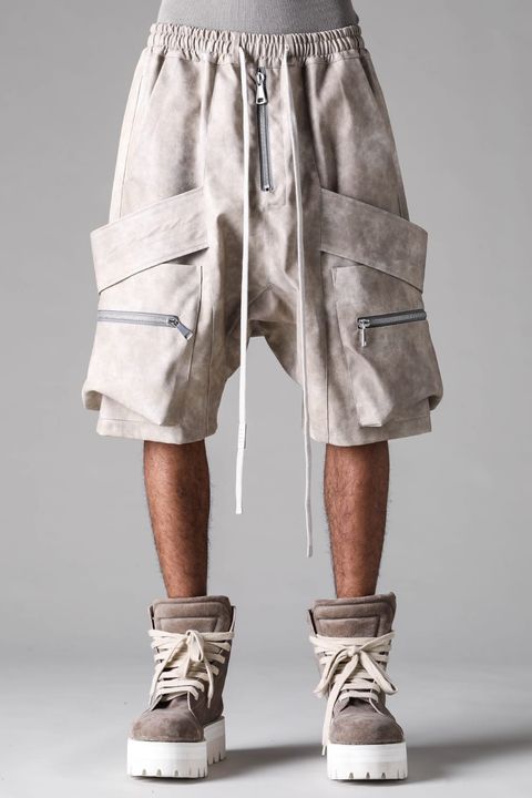 《2027SS先行予約》Vegan Leather Belt Cargo Sarrouel Shorts"Black / L.Beige" / ヴィーガンレザーベルトカーゴサルエルショーツ"ブラック / ライトベージュ"