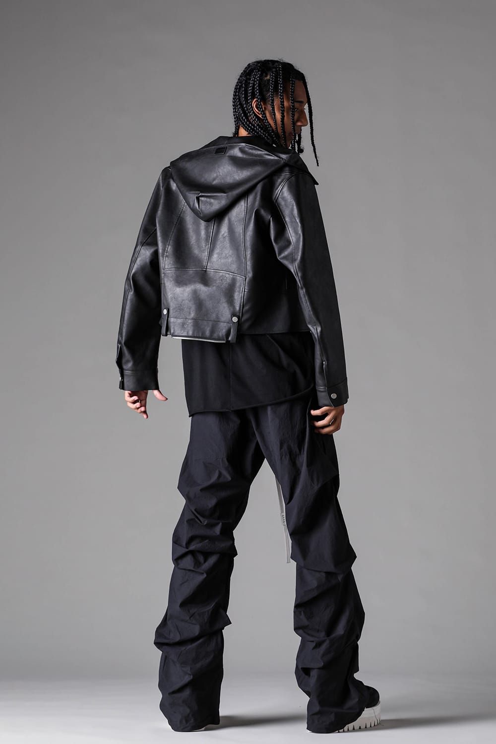 《2027SS先行予約》Vegan Leather Hoodei Double Riders "Black" / ヴィーガンレザーフーディダブルライダース"ブラック"