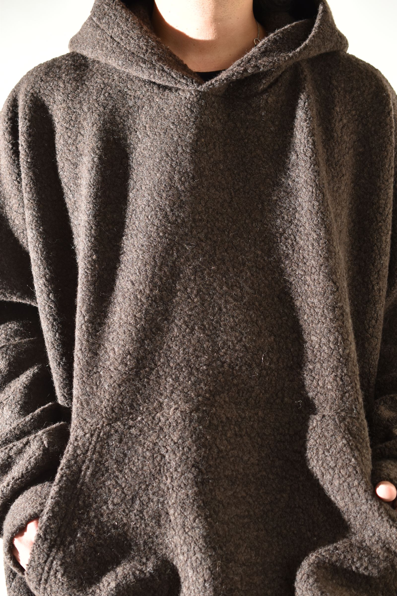 Sheep Pile Knit Dolman Hoodie Pullover"Khaki" / シープパイルニットドルマンフーディプルオーバー"カーキ"