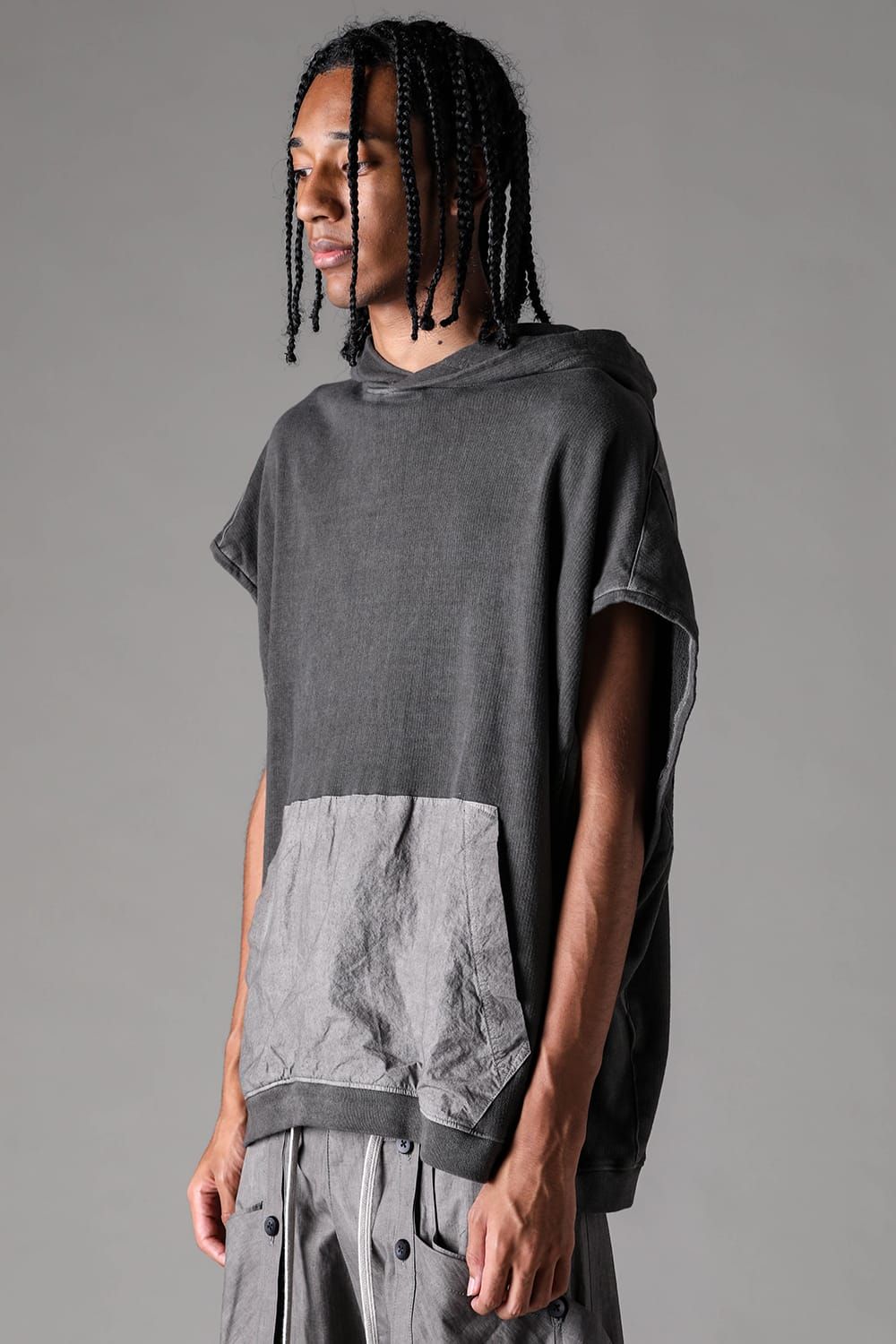 《2027SS先行予約》Sumi Dyed Lightweight French Terry Sleeve Less Hoodie "L.Grey  / D.Grey" / 墨染ミニ裏毛スリーブレスフーディ"ライトグレー / ダークグレー"