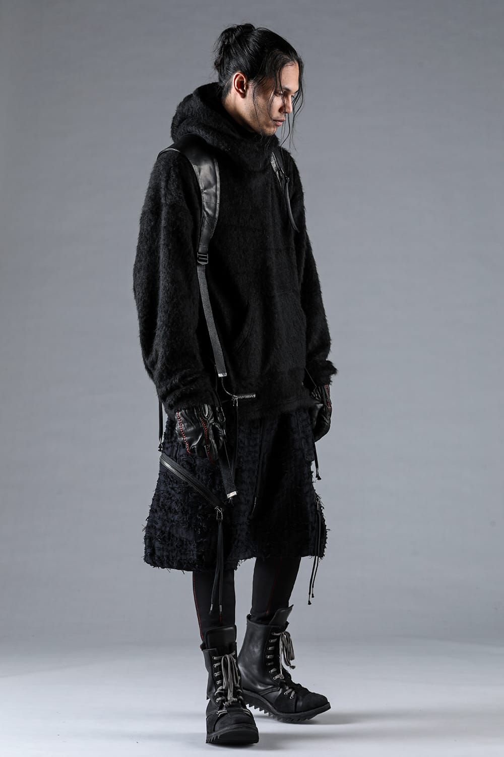 Alpaca Shaggy Oversized Hooded Pullover "Black"/アルパカシャギーオーバーサイズフーデッドプルオーバー"ブラック"