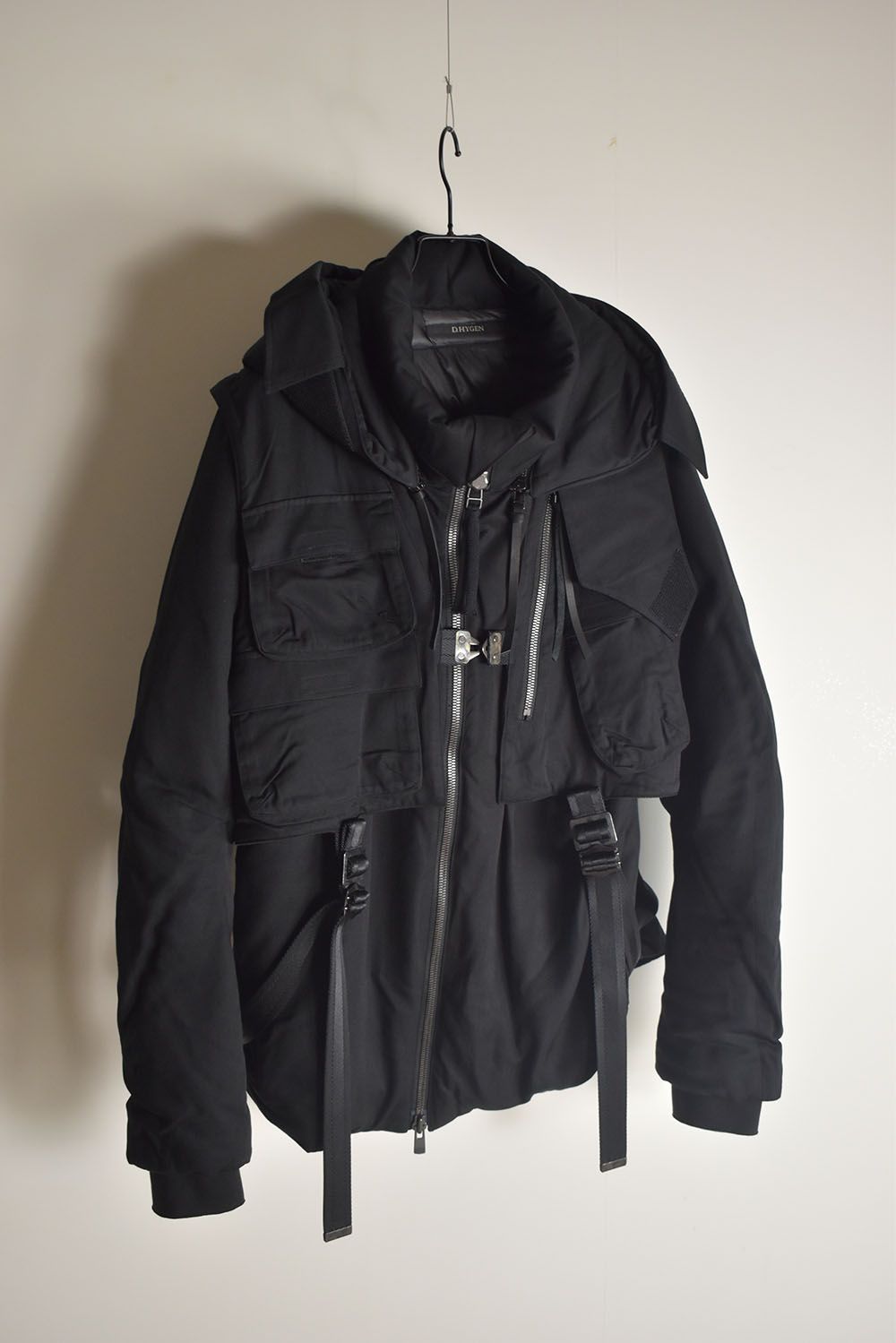 Rayon Twill Vest Hooded Down Jacket "Black" / レーヨンツイルベスト/フードアタッチドダウンジャケット"ブラック"