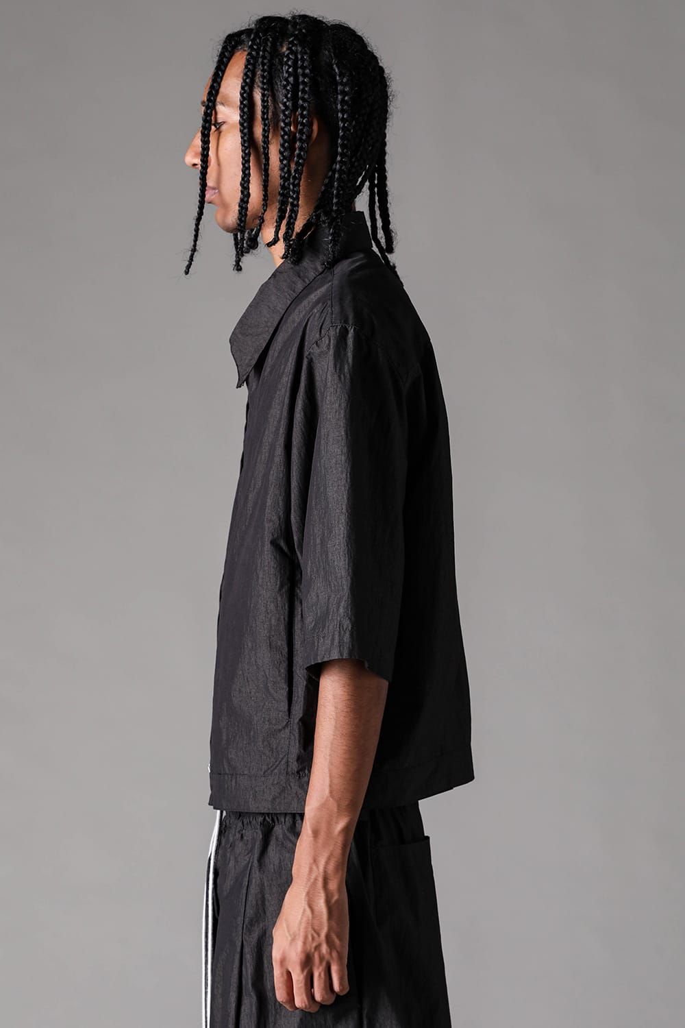 《2027SS先行予約》Cotton Nylon Zip Half Sleeve Shirts"Black" / コットンナイロンジップハーフスリーブシャツブラック"