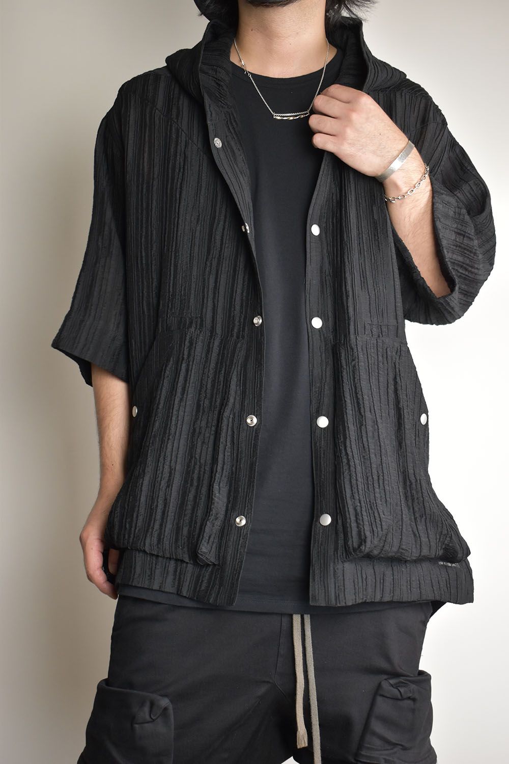 Sheer Yoryu Hoodie Shirts"Black"/シアーフーディシャツ"ブラック"