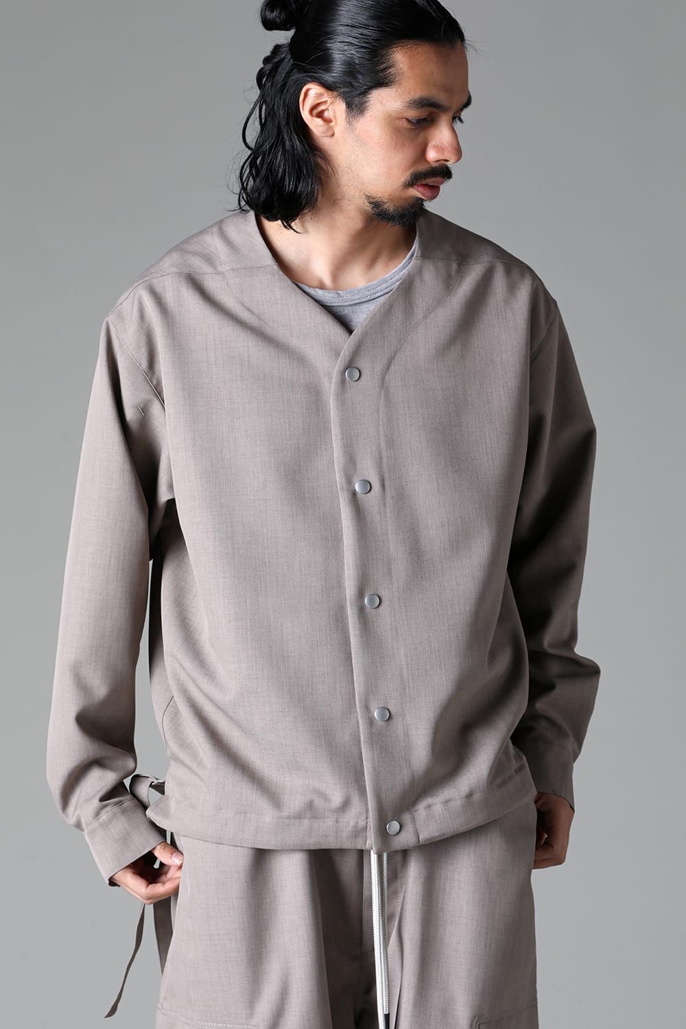 《2025AW先行予約》Collarless Shirts"Black / Grey" /カラーレスシャツ"ブラック/グレー"