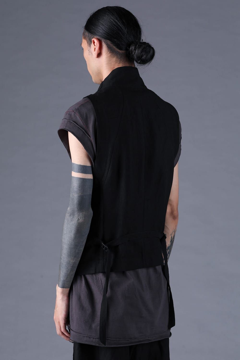 《2027SS先行予約分》Bamboo Linen Shawl-Collar Vest"Black" / バンブーリネンショールカラーベスト"ブラック"