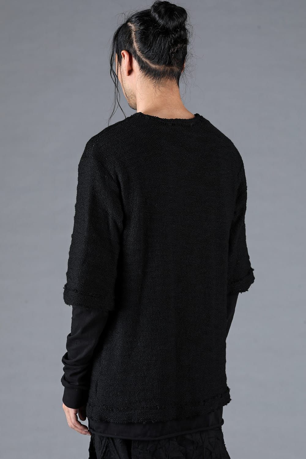 Low Gauge Knit and Cotton Jersey Layered T-Shirt "Black" / ローゲージニット×コットンジャージレイヤードTシャツ"ブラック"