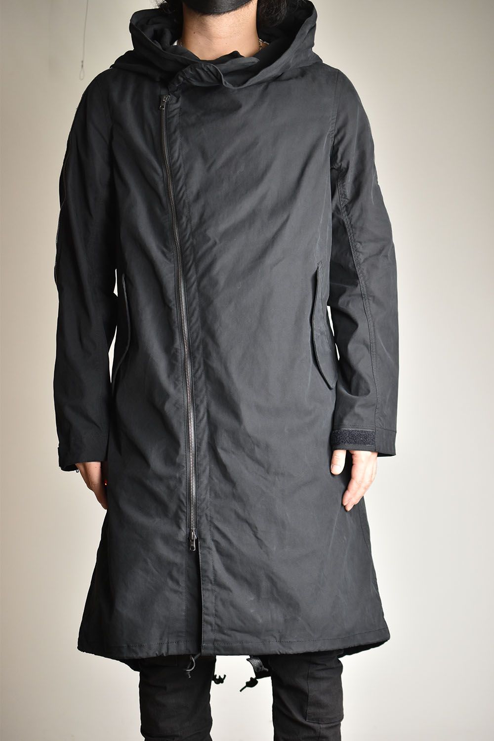 MULTI ZIP MILITARY HOODIE COAT - WITHOUT PATCHES"Black"/マルチジップミリタリーコート"ブラック"