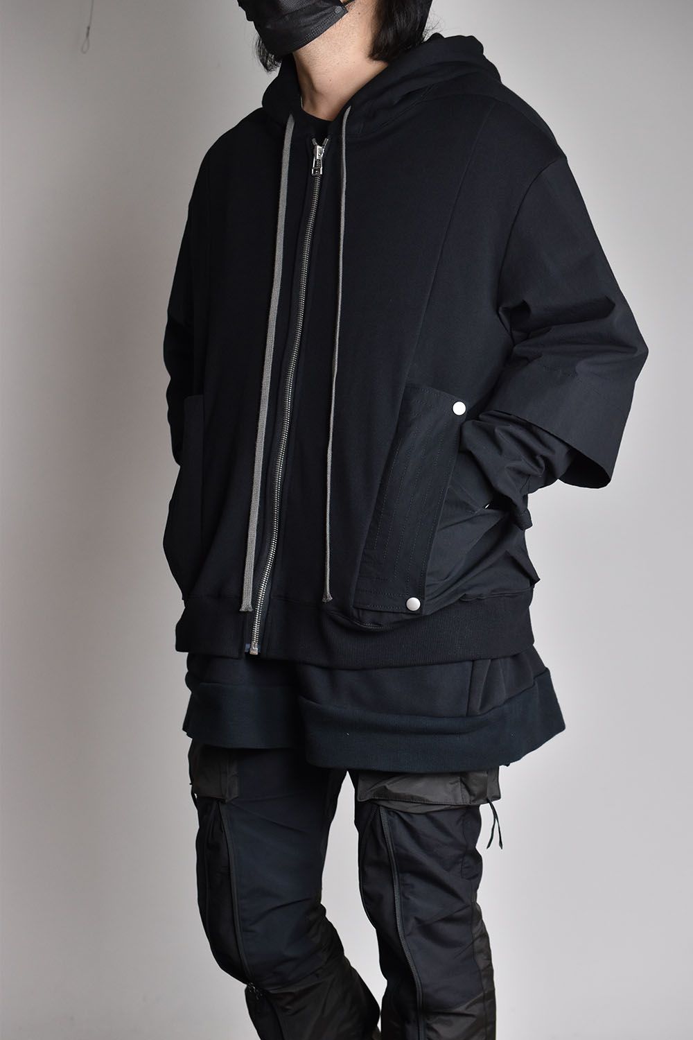 Combi Layered Zip Hoodie"Black"/コンビレイヤードジップフーディ"ブラック"