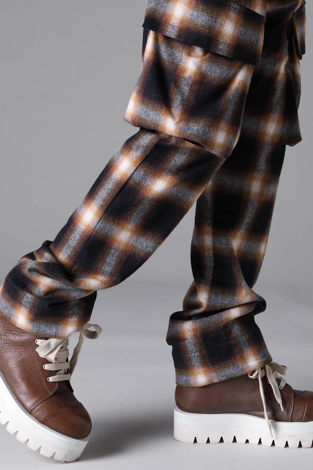 《2026AW先行予約》Plaid Cargo Flare Pants"Soft Greige / Black Camel /Warm Brown" / プレイドカーゴフレアパンツ"ソフトグレージュ / ブラックキャメル /ウォームブラウン"