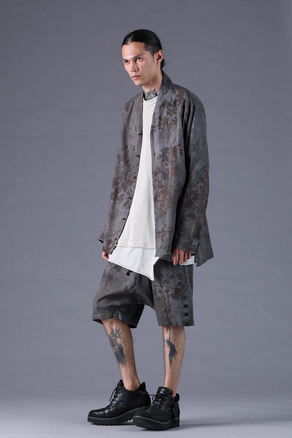 《2027SS先行予約分》Inkjet-Printed Sarrouel Shorts"Charcoal" / インクジェットプリントサルエルショーツ"チャコール"