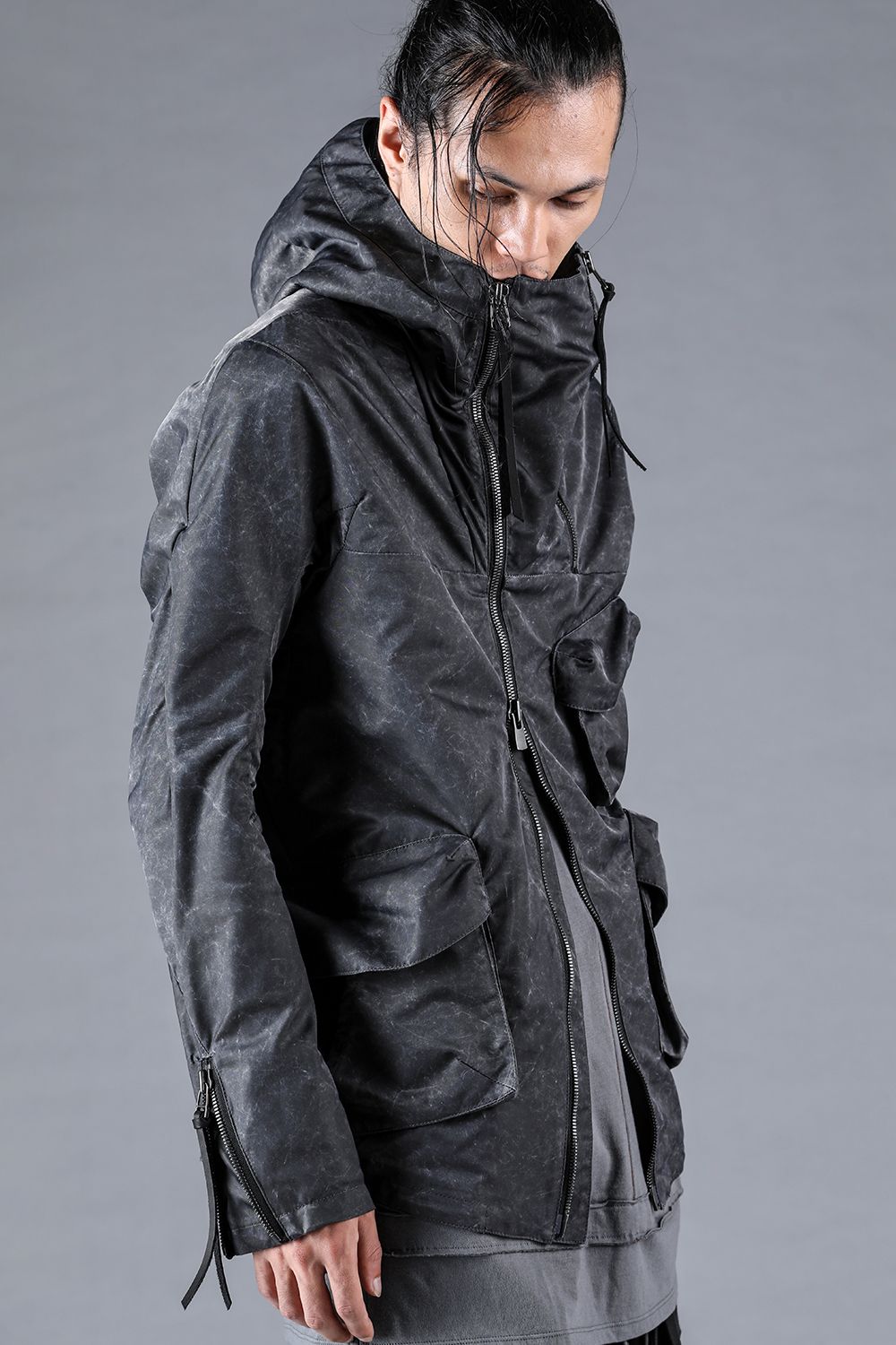 Pigment Coated Washer Nylon Hooded Jacket"Black" / 顔料コーティングワッシャーナイロンフーデットジャケット"ブラック"