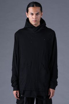 《2027SS先行予約分》Soft Cotton Jersey Shotgun-Damage Hoodie"Black" / ソフトコットンジャージショットガンダメージフーディー"ブラック"