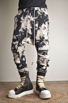 Discharge Pinting Cargo Sarouel Skinny"Black×Ivory" /ディスチャージプリントカーゴサルエルスキニー"ブラック×アイボリー"