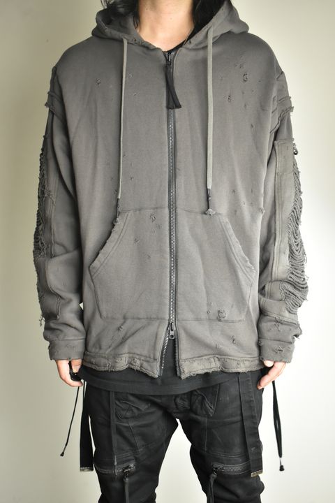 Untwisted Yarn Fleece Shotgun Zip-Up Hoodie"Charcoal" / 無撚糸裏毛ショットガンジップアップフーディー"チャコール"