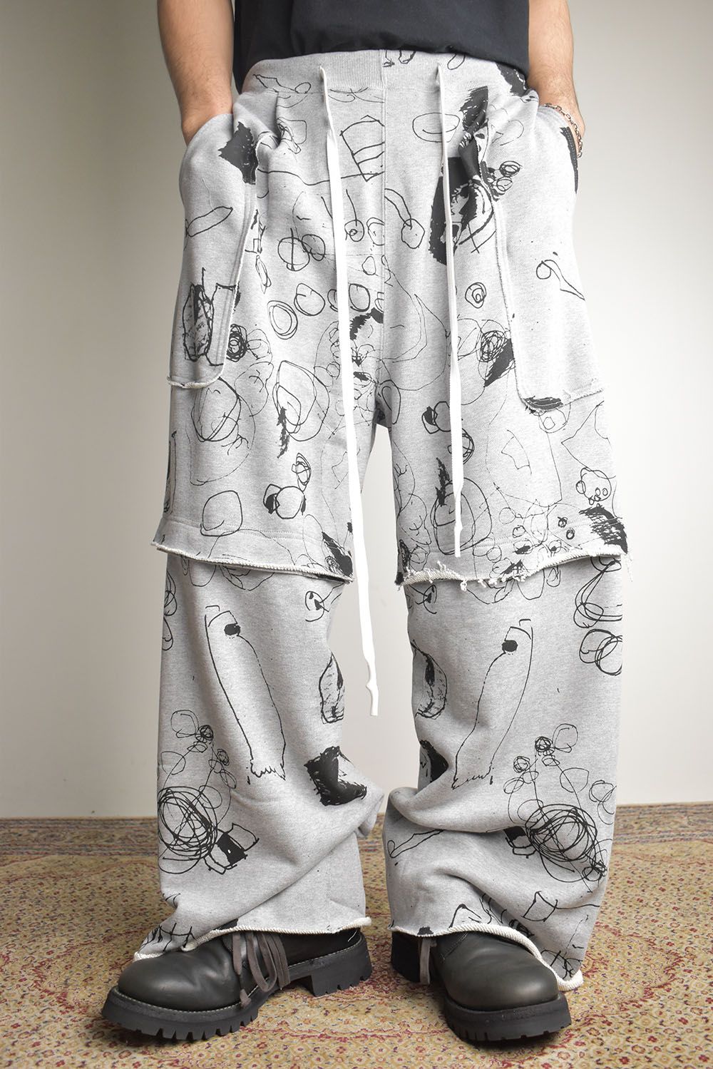 Sweat Print Wide Pants"Grey" / スウェットプリントワイドパンツ"グレー"