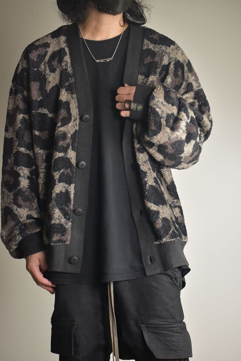 Large Leopard Fleece Cardigan "Dark Leopard" / ラージレオパードフリースカーディガン"ダークレオパード"