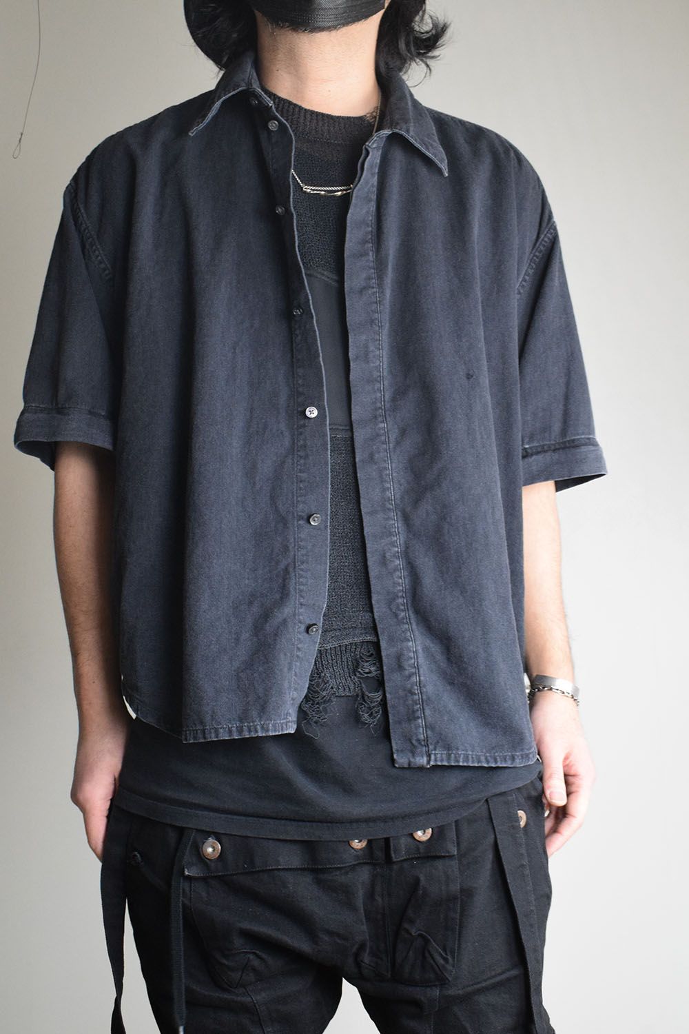 Detachable Sleeve Hook Cuff Shirt"Black Washed" / デタッチャブルスリーブホックカフスシャツ"ブラックウォッシュド"