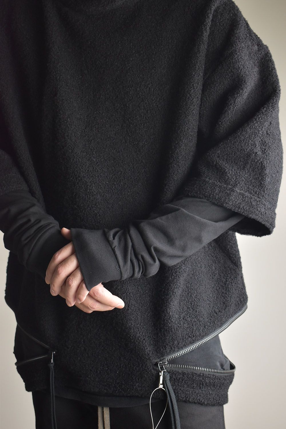 Loop Knit Oversized Layered Hooded Pullover"Black" / ループニットオーバーサイズレイヤードフーデッドプルオーバー"ブラック"