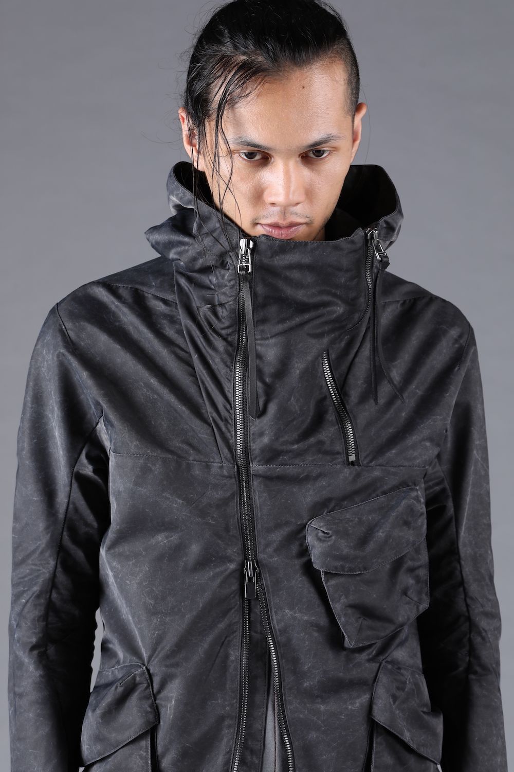 Pigment Coated Washer Nylon Hooded Jacket"Black" / 顔料コーティングワッシャーナイロンフーデットジャケット"ブラック"