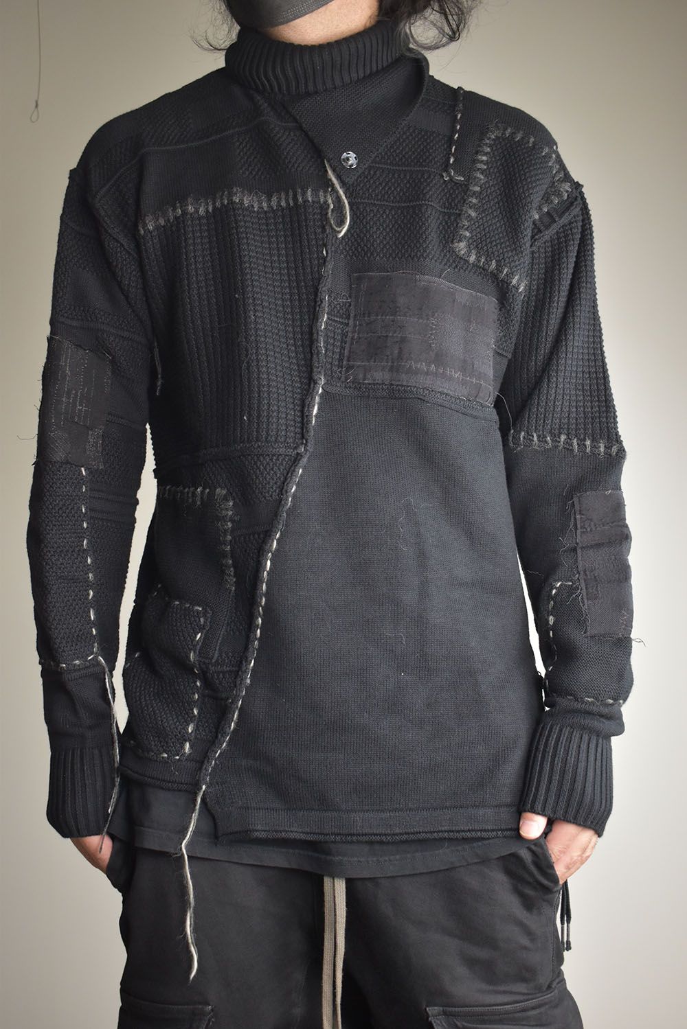 Cotton Cashmere Crust Patch Knit Pullover "Black" / コットンカシミヤクラストパッチニットプルオーバー"ブラック"
