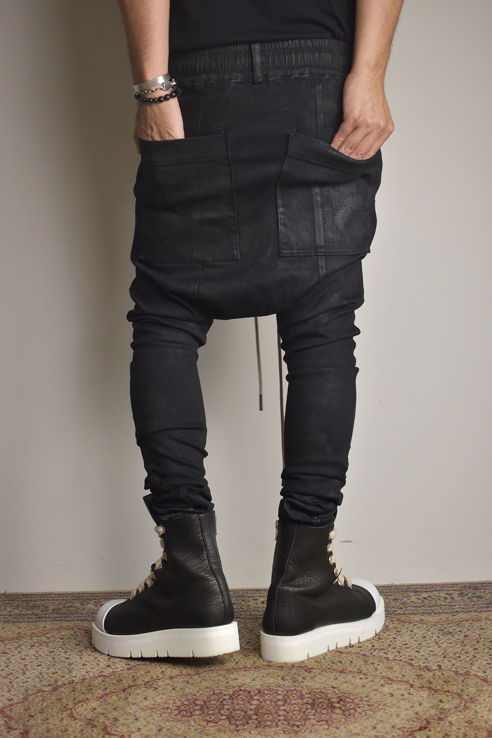 Coated Stretch denim Sarouel skinny"Black" / コーティングストレッチデニムサルエルスキニー"ブラック"