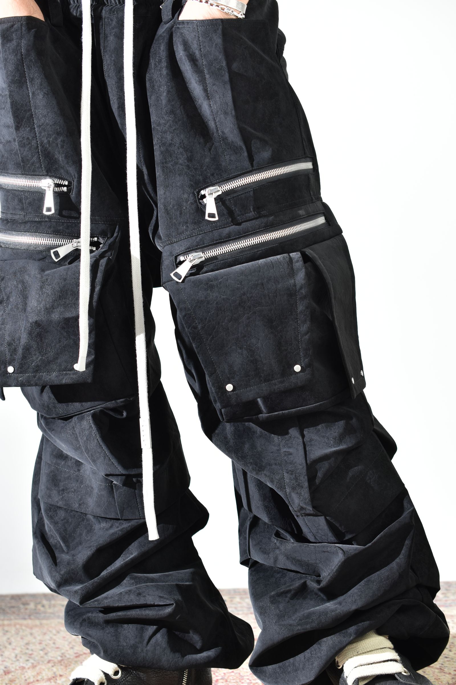 Vegan Suede Leather Cargo Pants"Black" / ヴィーガンスウェードレザーカーゴパンツ "ブラック"