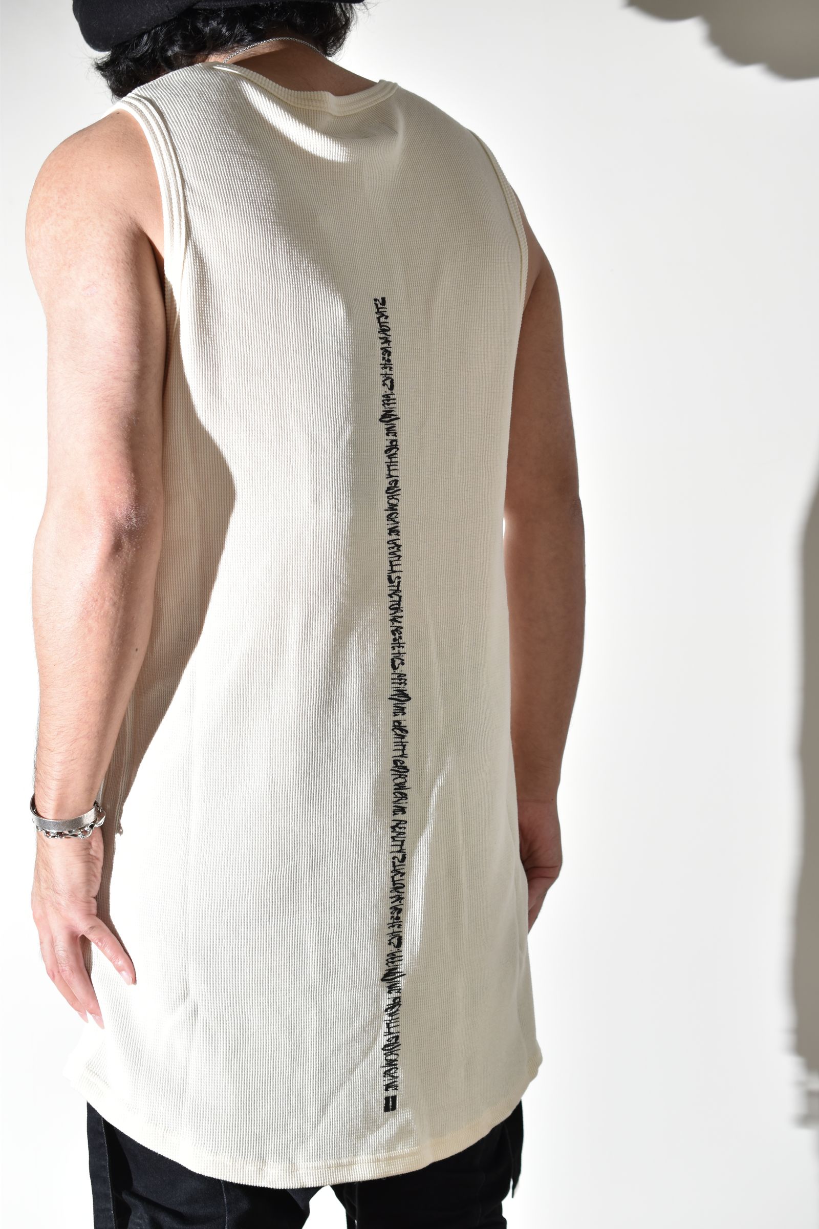 Back Printed Waffle Jersey Long Tank Top"Ivory" バックプリントワッフルジャージーロングタンクトップ"アイボリー"
