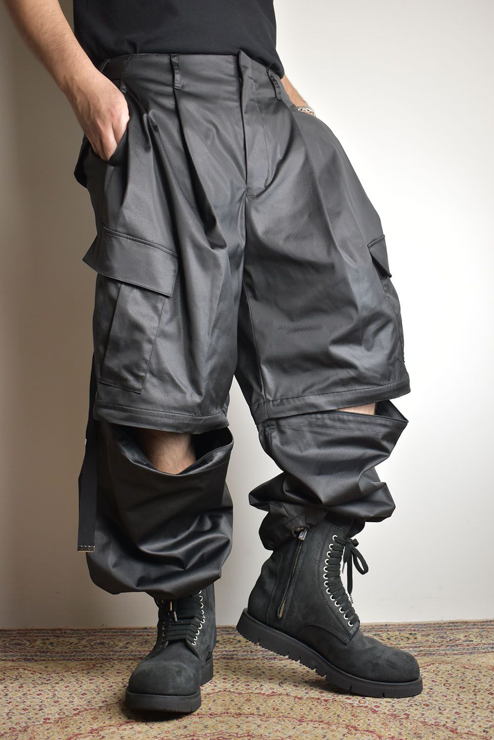 Fake Fake Leather Detachable Cargo Pants"Black"/フェイクフェイクレザーデタッチャブルカーゴパンツ"ブラック"