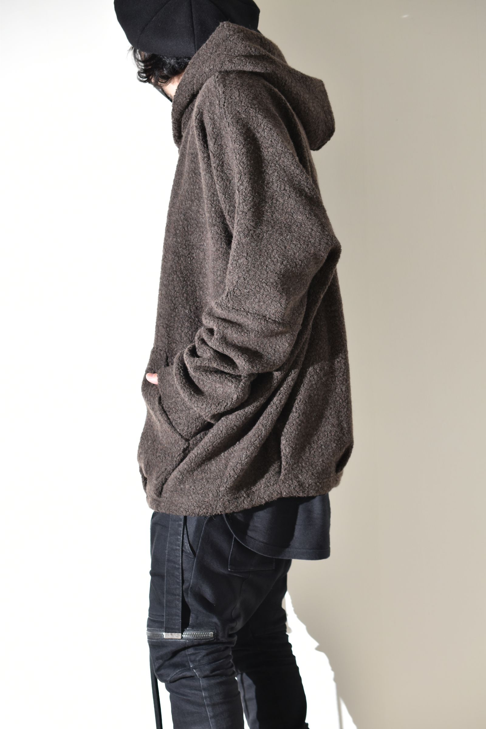 Sheep Pile Knit Dolman Hoodie Pullover"Khaki" / シープパイルニットドルマンフーディプルオーバー"カーキ"