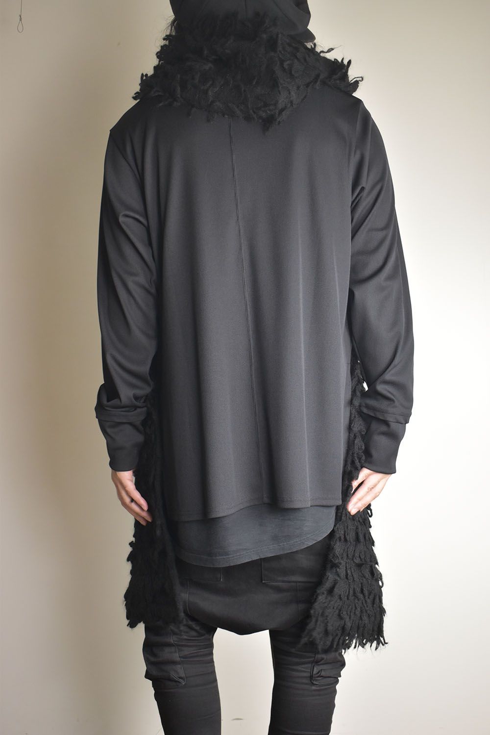 5GG Long Pile Knit Hoodie Stole"Black" / ロングパイルニットフーディストール"ブラック"