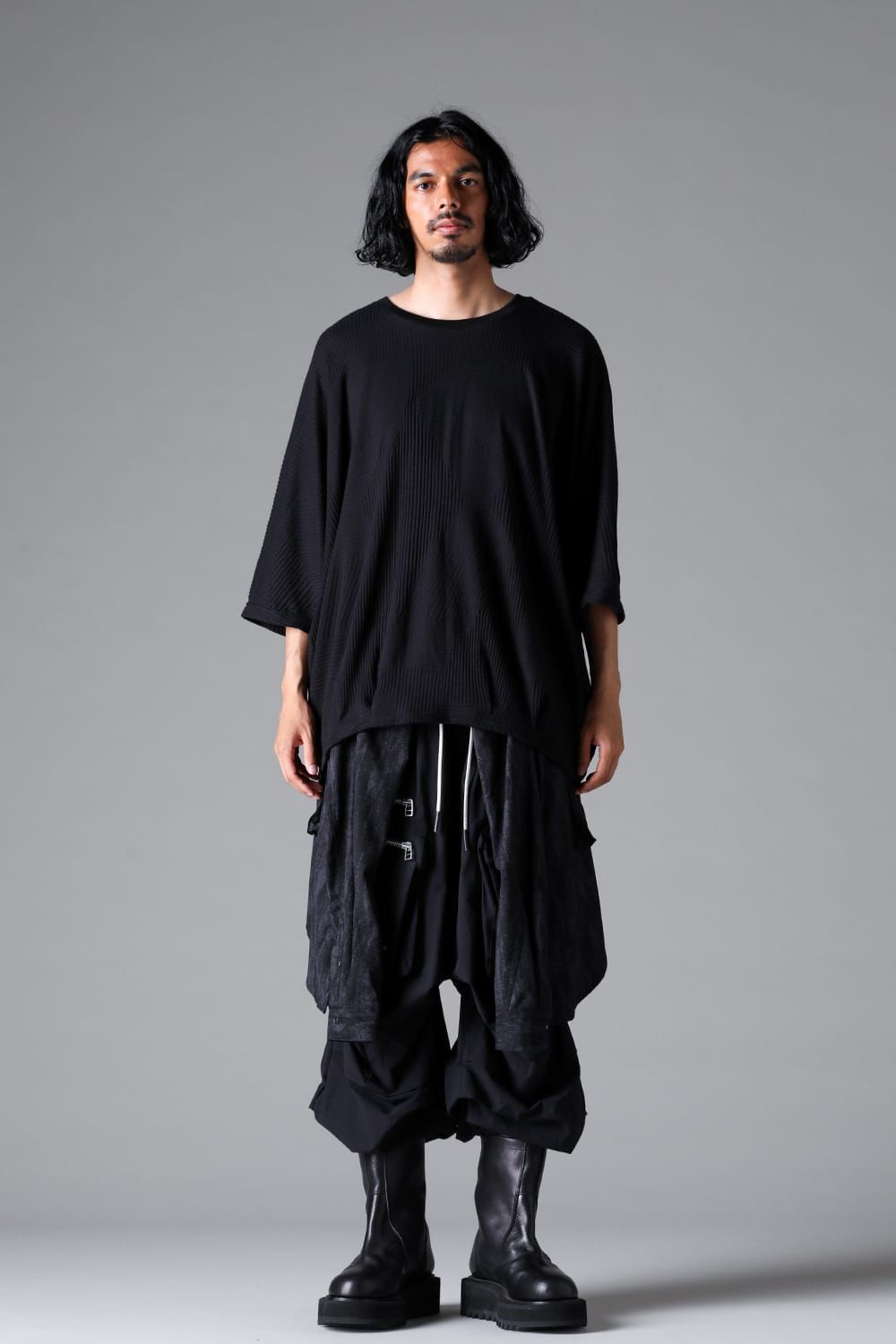 《2026SS先行予約》Deformed Stripe Pattern Dolman Tee "Black / Cream" /ディフォルメドストライプパターンドルマンTee"ブラック/クリーム"