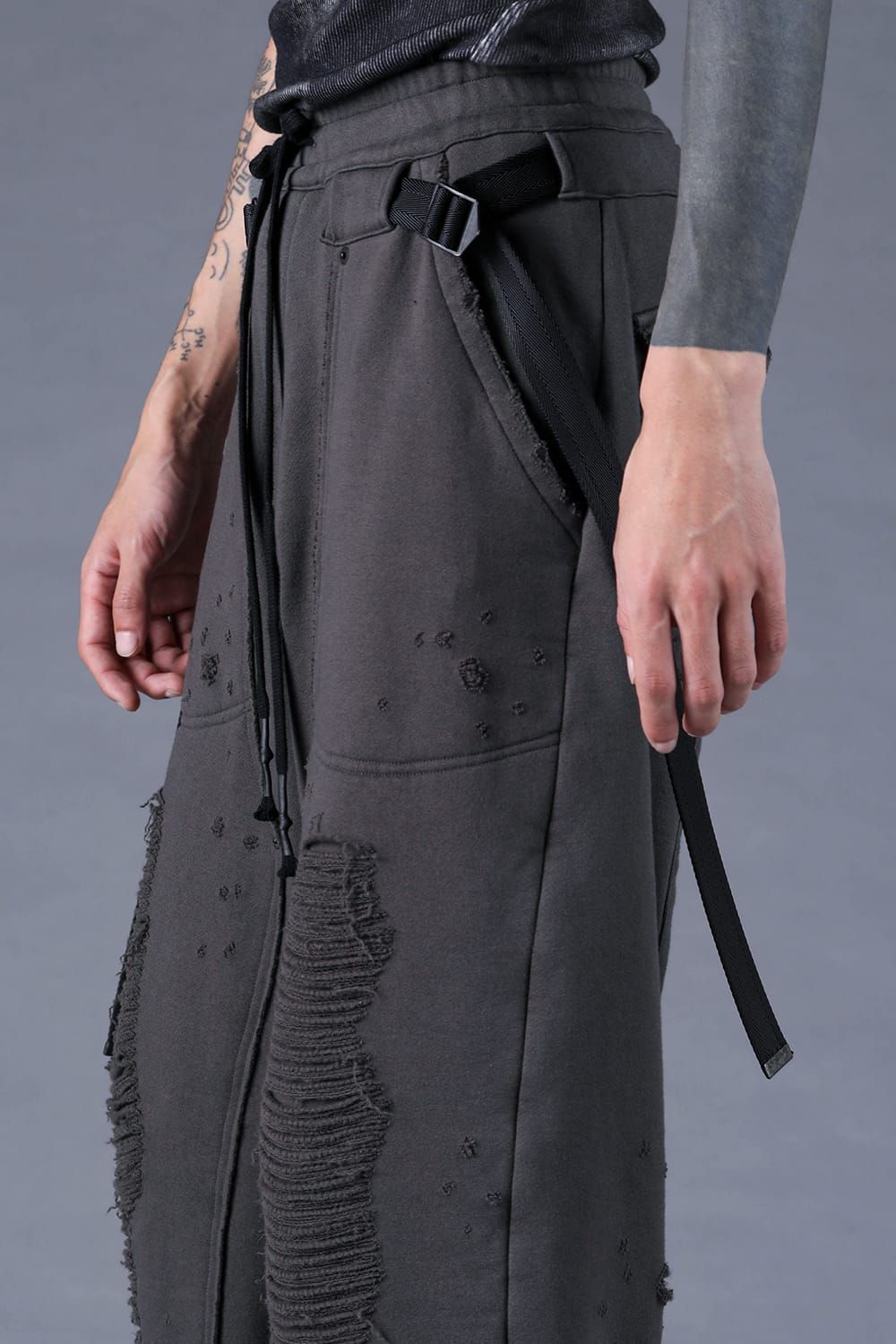 Untwisted Yarn Fleece Shotgun Wide Cropped Pants"Charcoal" / 無撚糸裏毛ショットガンワイドクロップドパンツ"チャコール"