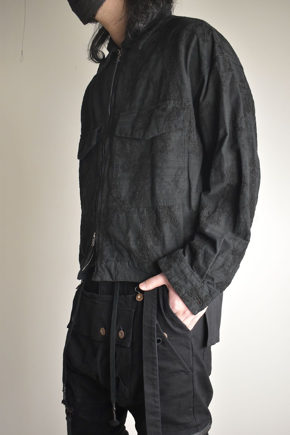 Embroidered Striped Blouson"Black" / 刺繍ストライプブルゾン"ブラック"