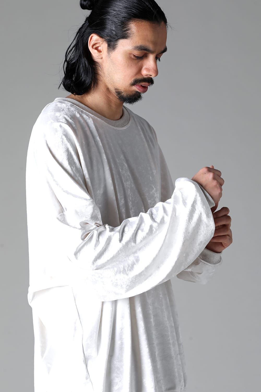 《2025AW先行予約》Washer Velor Jumbo Crew Neck Top"Black/Ivory" / ワッシャーベロアジャンボクルーネックトップ"ブラック/アイボリー"