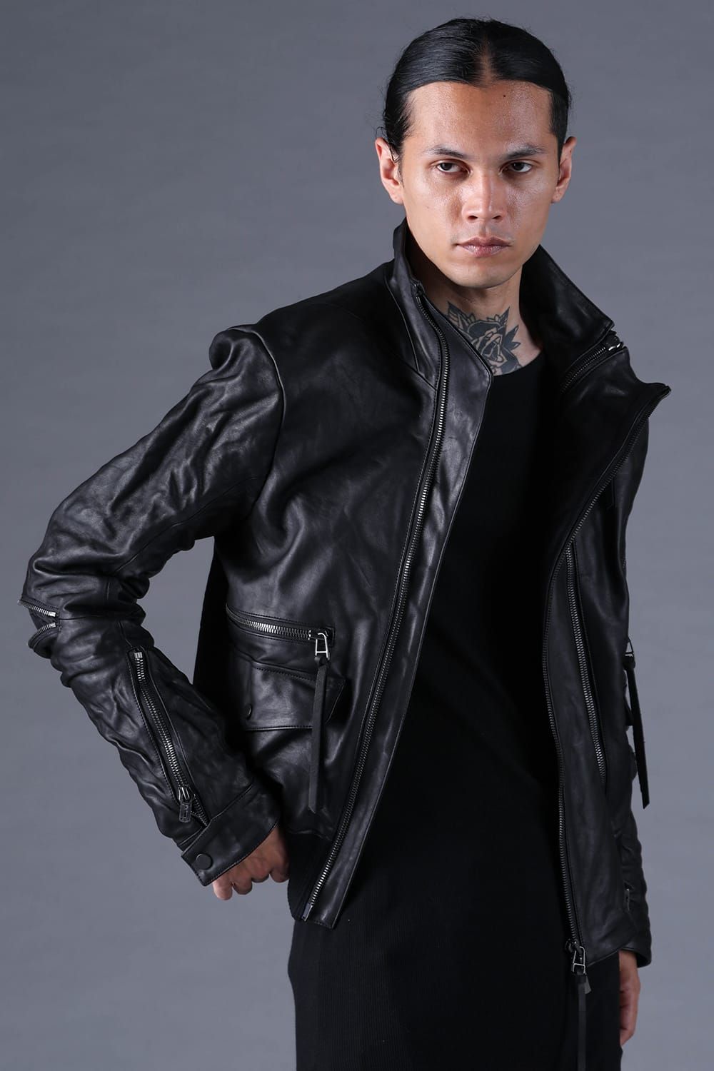 《2027SS先行予約分》Horse Leather Double-Zip Bomber Jacket"Black" / ホースレザーダブルジップボンバージャケット "ブラック"