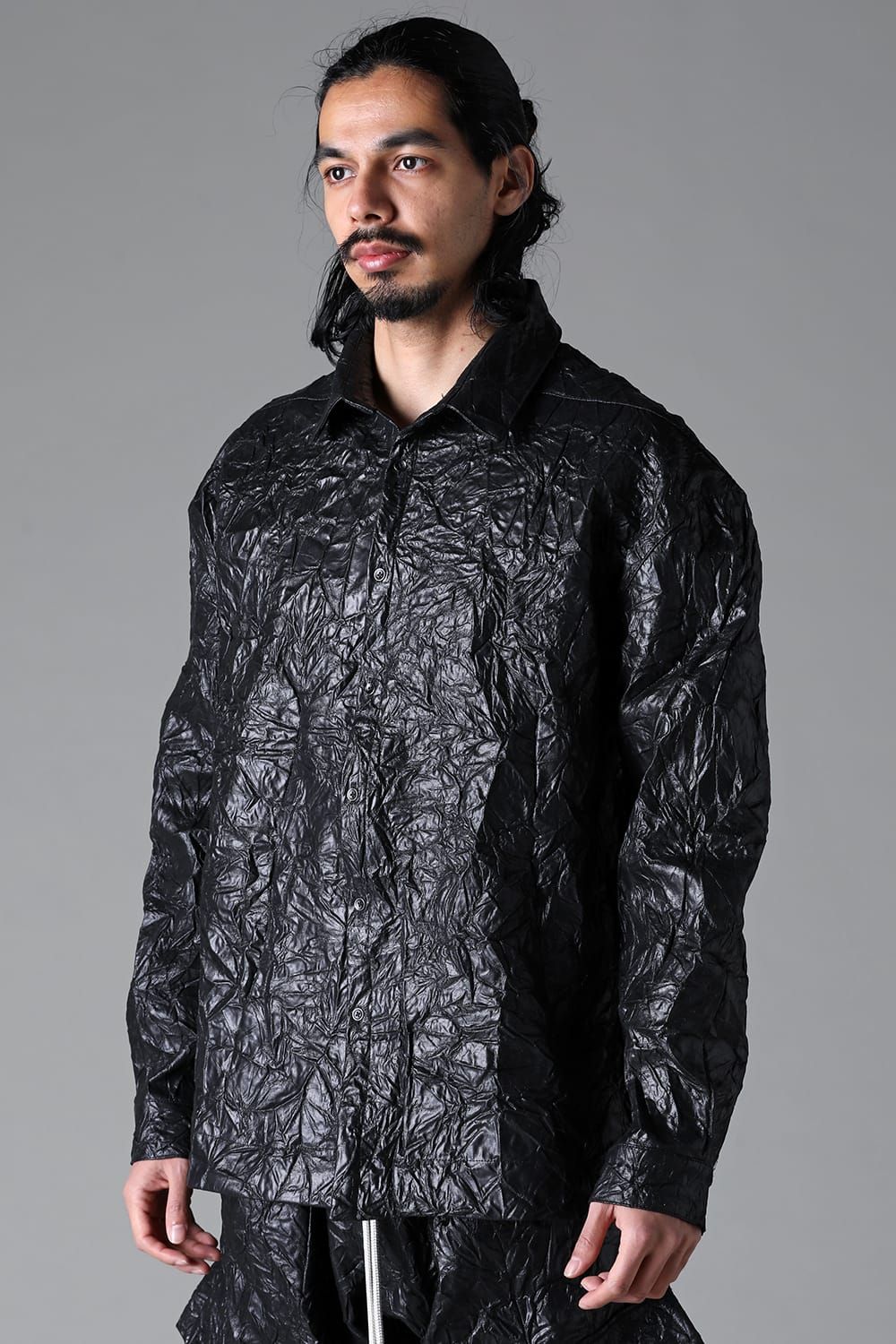 Washer Synthetic Leather Shirts"Black" / ワッシャーシンセティックレザーシャツ"ブラック"
