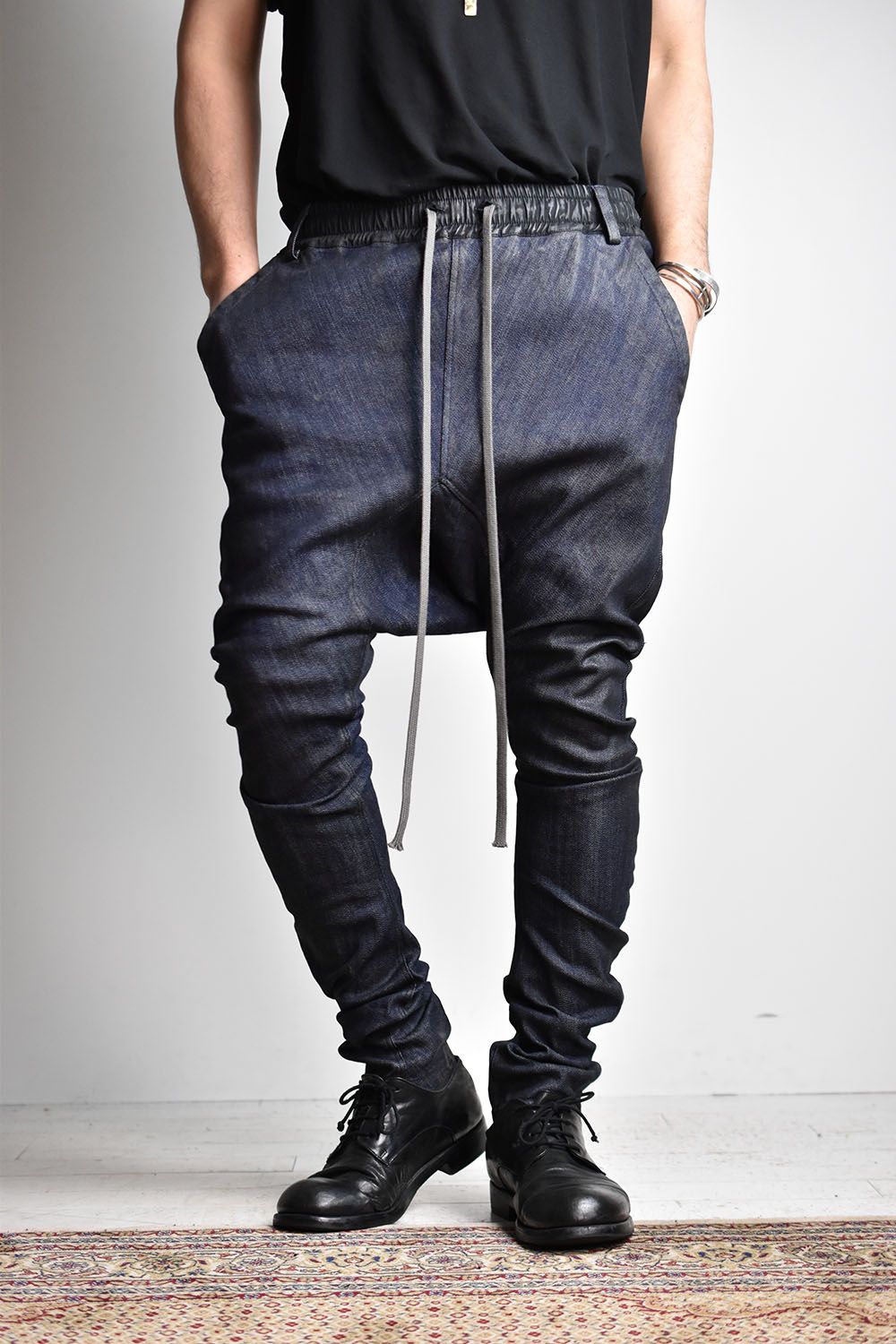 《2025AW先行予約》Coated Stretch denim Sarouel skinny"Blue" / コーティングストレッチデニムサルエルスキニー"ブルー"