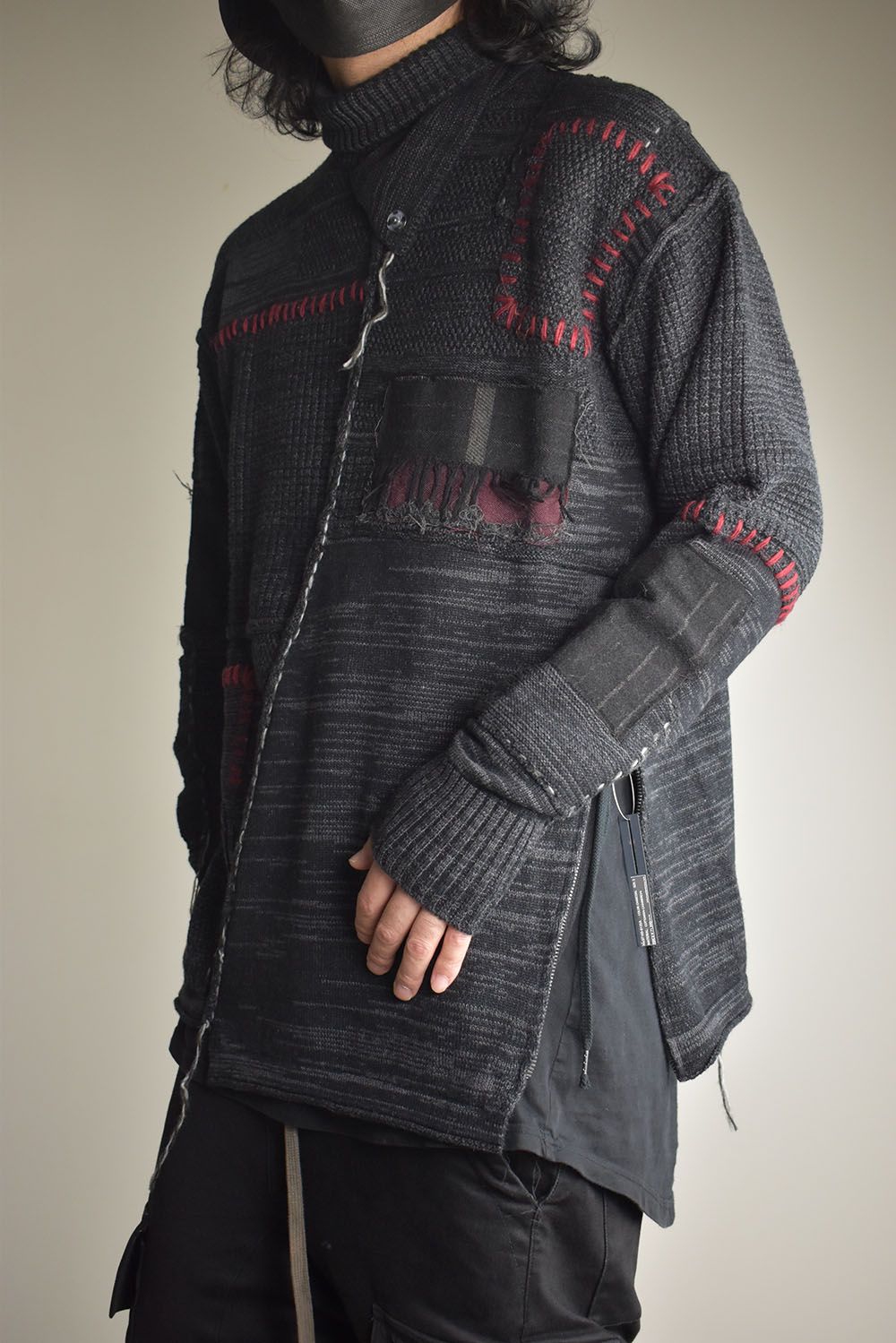 Cotton Cashmere Crust Patch Knit Pullover "Charcoal" / コットンカシミヤクラストパッチニットプルオーバー"チャコール"