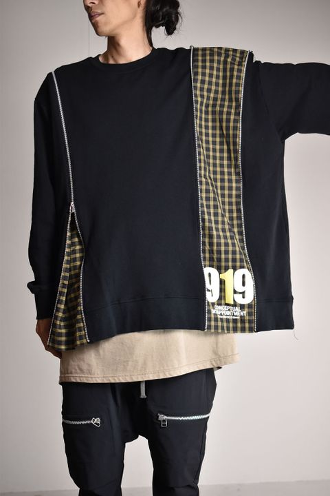 Check Combi Sweat Top"Black"/チェックコンビスウェットトップ"ブラック"